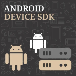 Таблица Android устройств с SDK и версией ОС на фоне с иконками технологий
